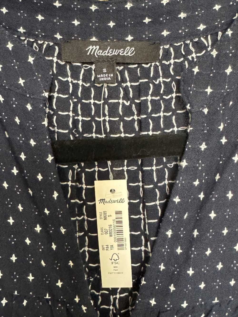 Madewell navy blue long sleeve midi dress with white polka dots - Picture 3 of 6